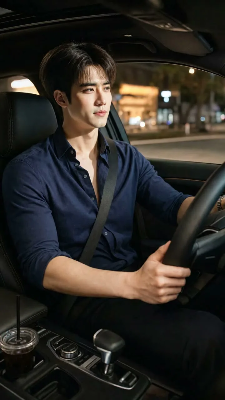 AI 男友廷廷晚上開車，AI 生成